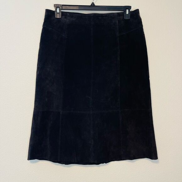 Vintage Peck & Peck Brown Suede Patchwork Skirt Size 12 - Picture 1 of 7